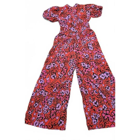 Boohoo Women's Floral Wide Leg Jumpsuit with Puff Sleeves Size 4 - Picture 9 of 10